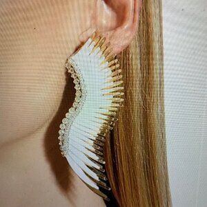 Madeline Beaded Statement Earrings, White/Golden